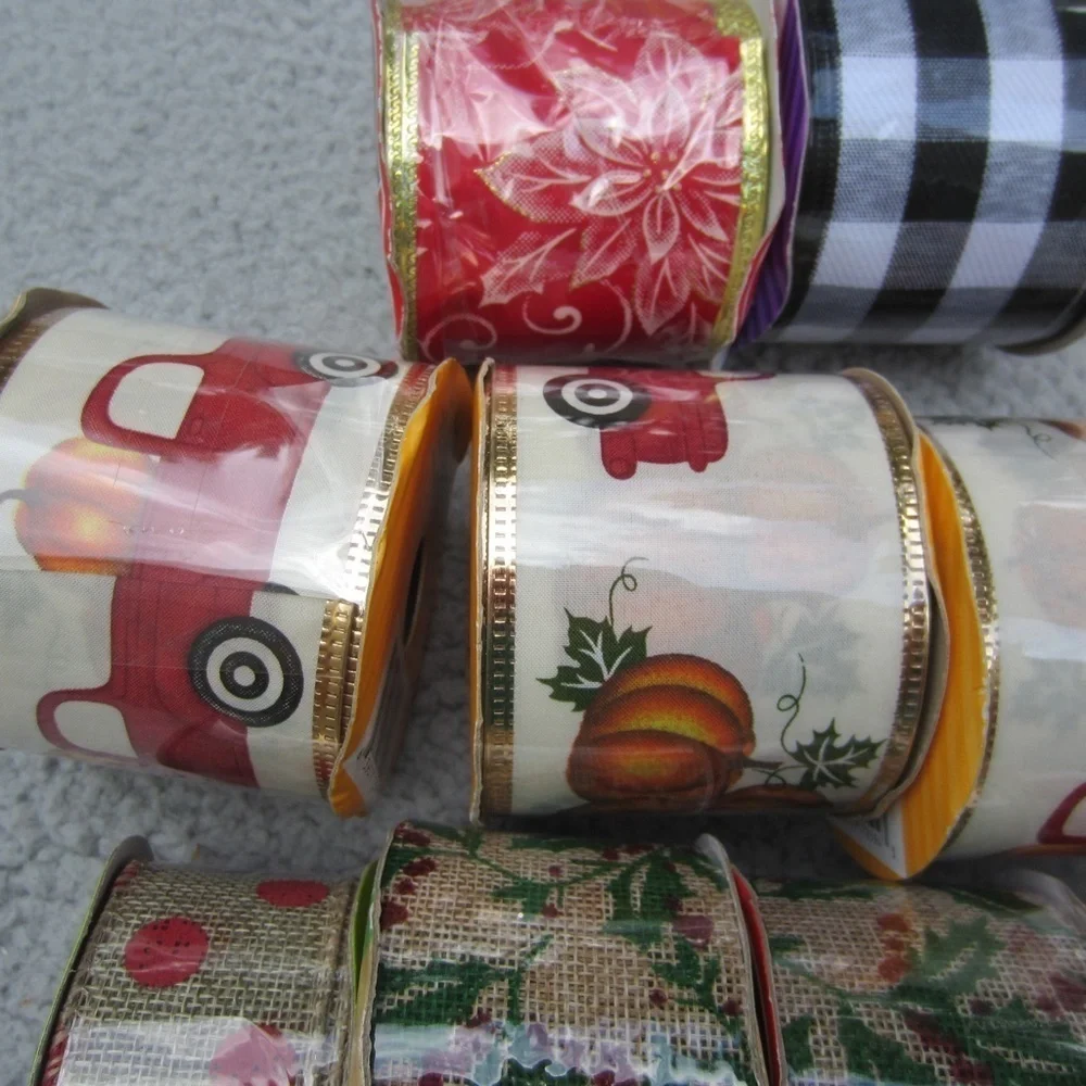 Christmas Ribbon Rolls Lot of 10 Crafts Holiday DIY Sewing Wrapping Gifts Bows N
